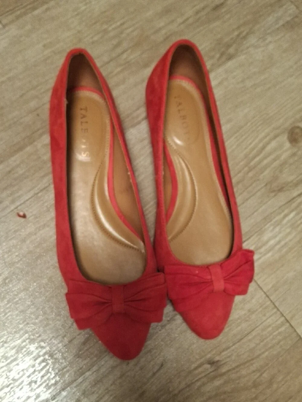 Talbots Red Suede Pointed Toe Flats with Bow